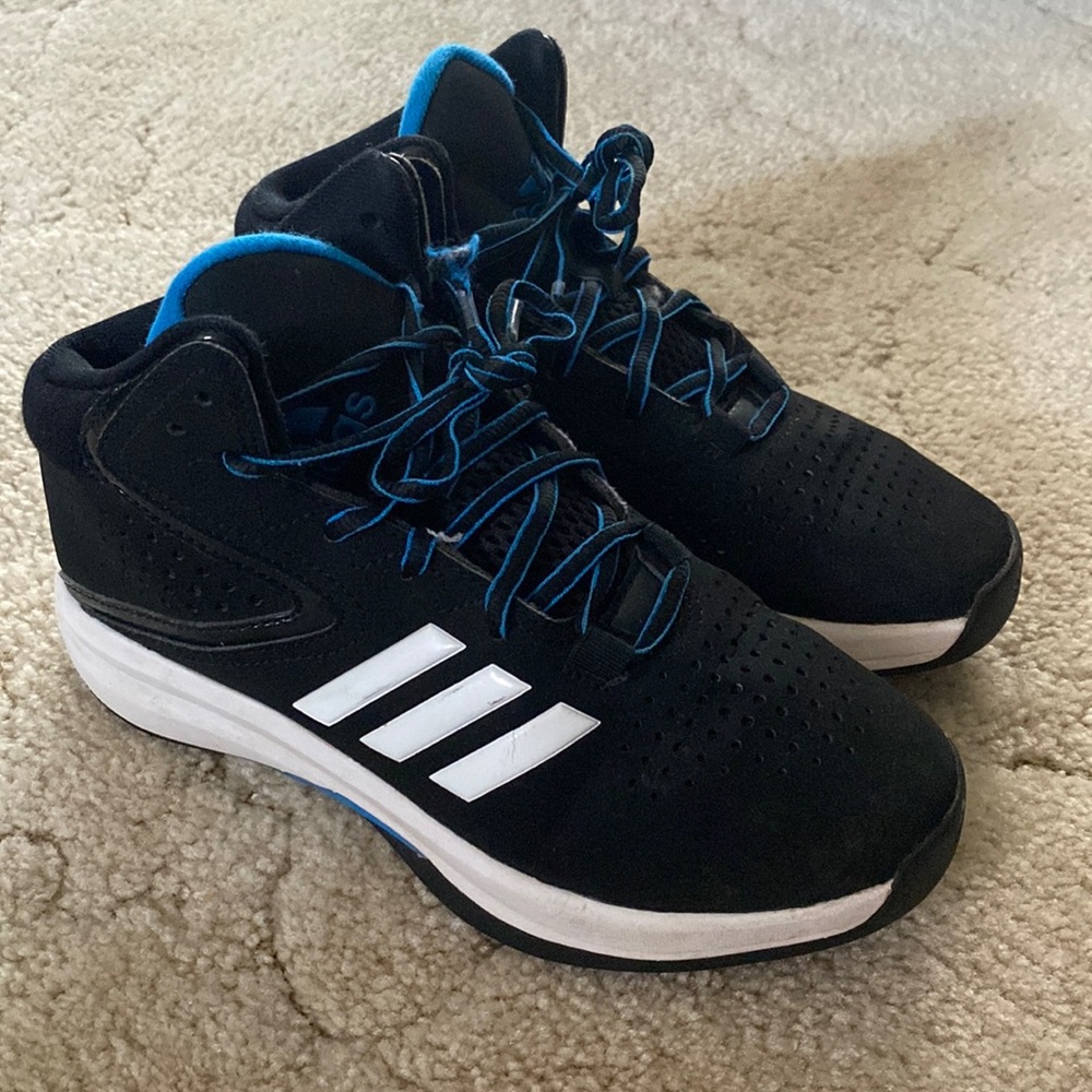 Black blue adidas shoes sneakers size 4 youth